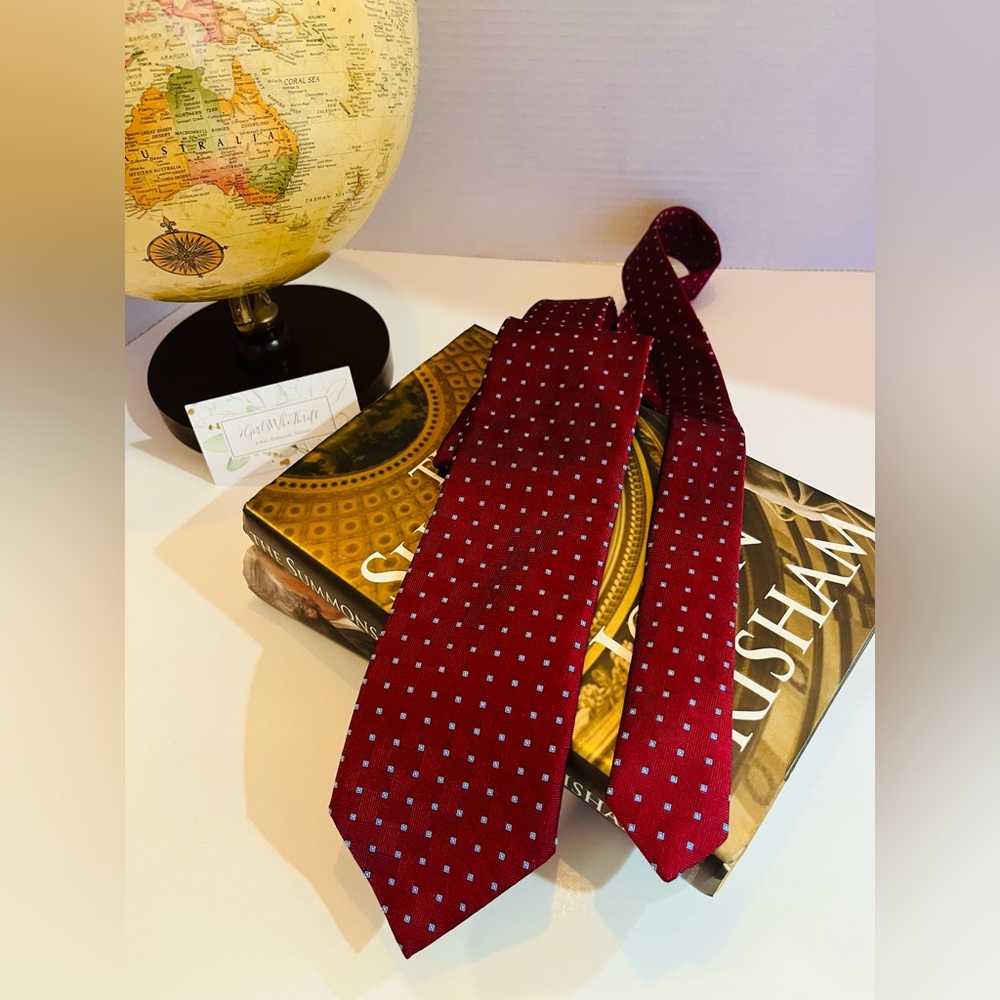 BROOKS BROTHERS “346” 100% Silk Tie Cranberry Red Blue Abstract